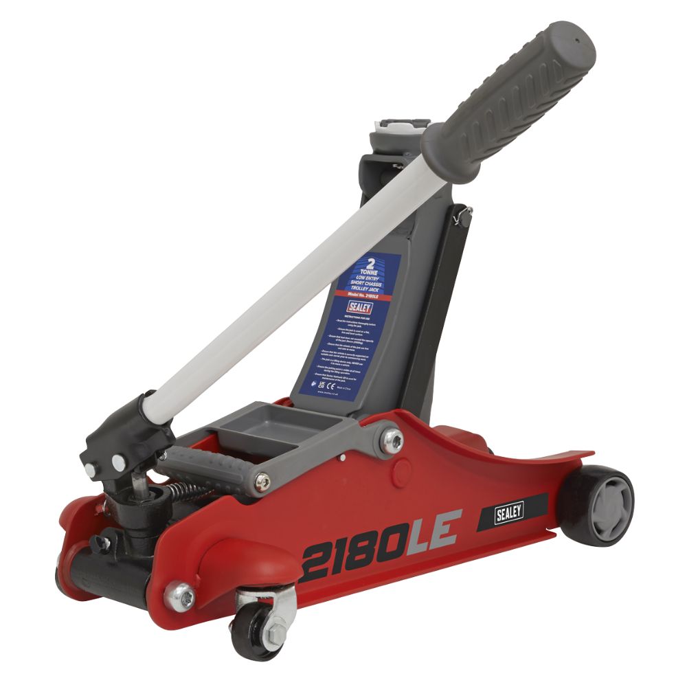 Sealey 180° Handle Trolley Jack 2tonne Low Profile Short Chassis - Red 2180LE