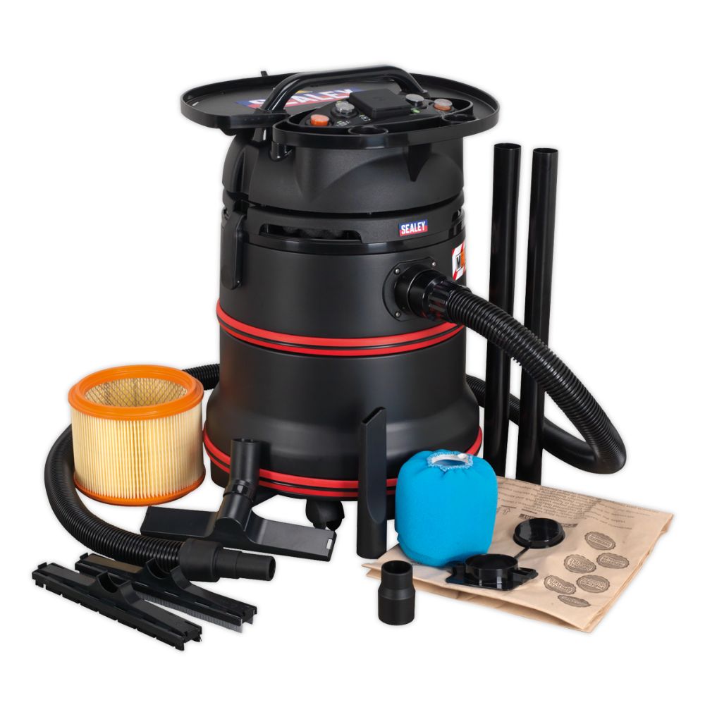 Sealey Vacuum Cleaner Industrial Wet/Dry 35L 1200W/230V Plastic Drum M Class Filtration Self-Clean Filter PC35230V