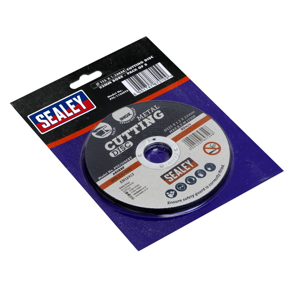 Sealey Cutting Disc Ø115 x 1.2mm 22mm Bore Pack of 5 PTC/115CET5