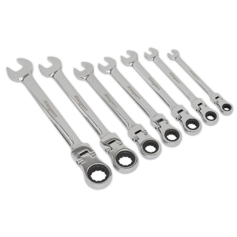 Sealey Flexible Head Ratchet Combination Spanner Set 7pc Metric S01143