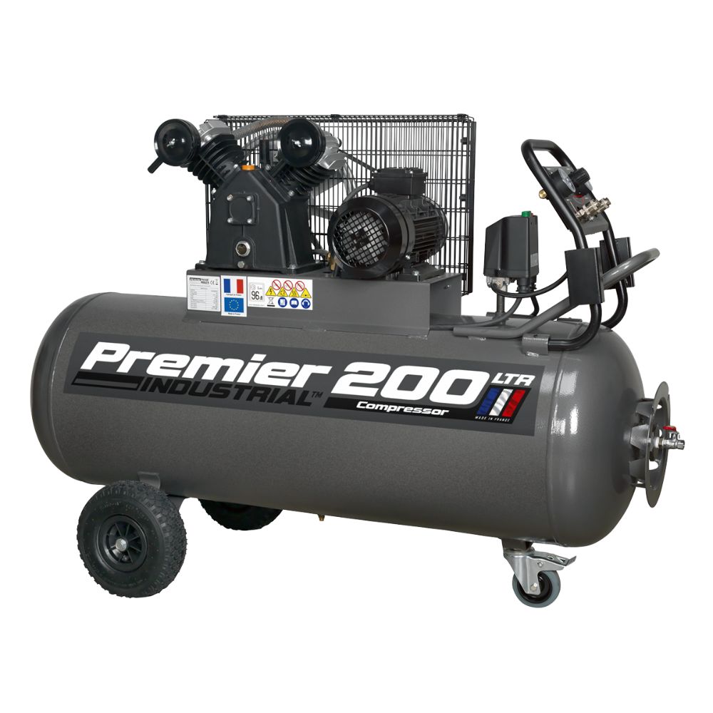 Sealey Air Compressor 200L Belt Drive 3hp with Front Control Panel 415V 3ph SAC3203B3PH