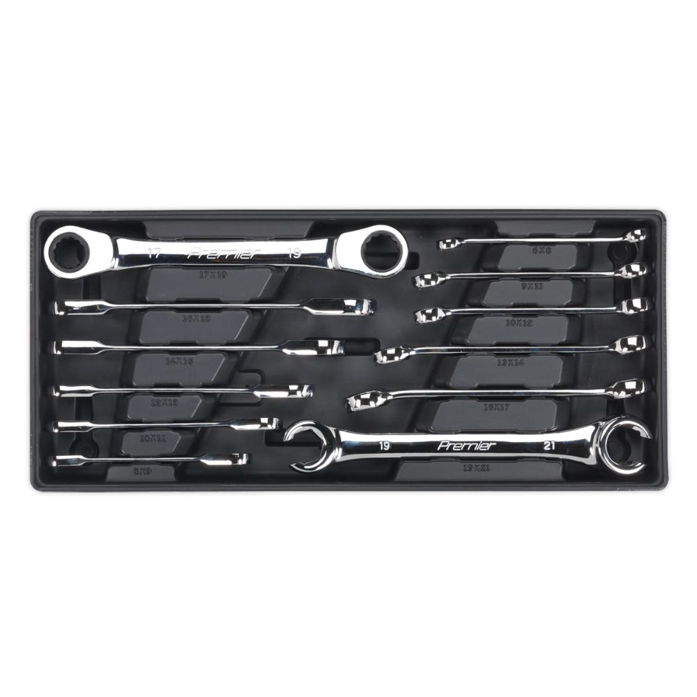 Sealey Tool Tray with Flare Nut & Ratchet Ring Spanner Set 12pc TBT13