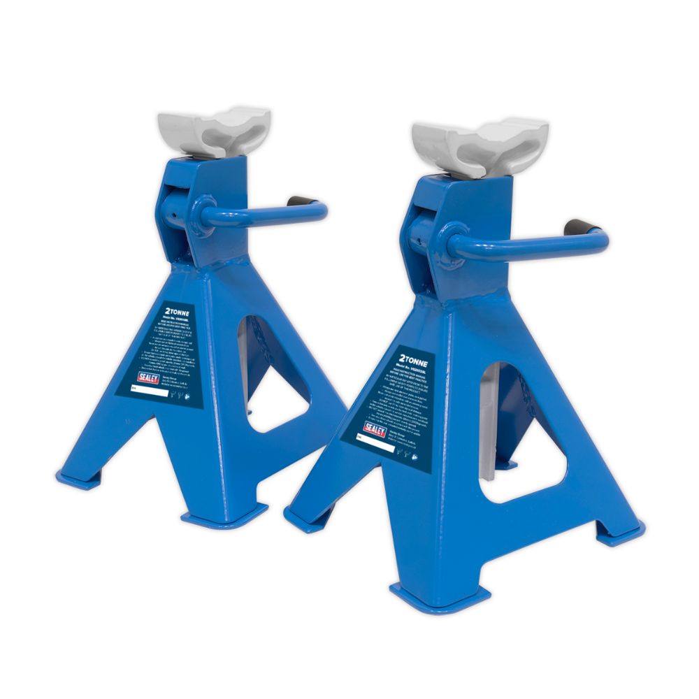 Sealey Axle Stands (Pair) 2 Tonne Capacity per Stand Ratchet Type - Blue VS2002BL