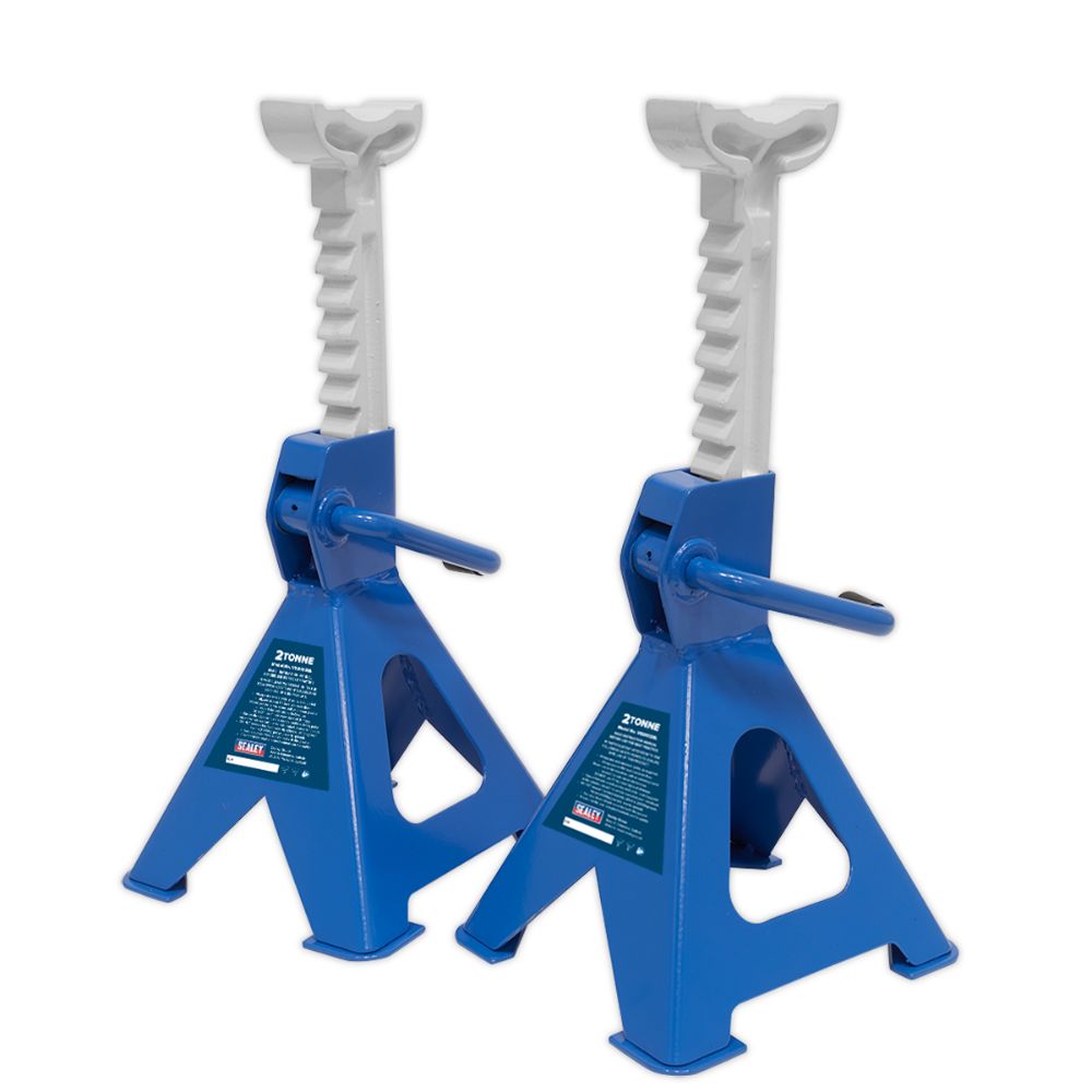 Sealey Axle Stands (Pair) 2 Tonne Capacity per Stand Ratchet Type - Blue VS2002BL