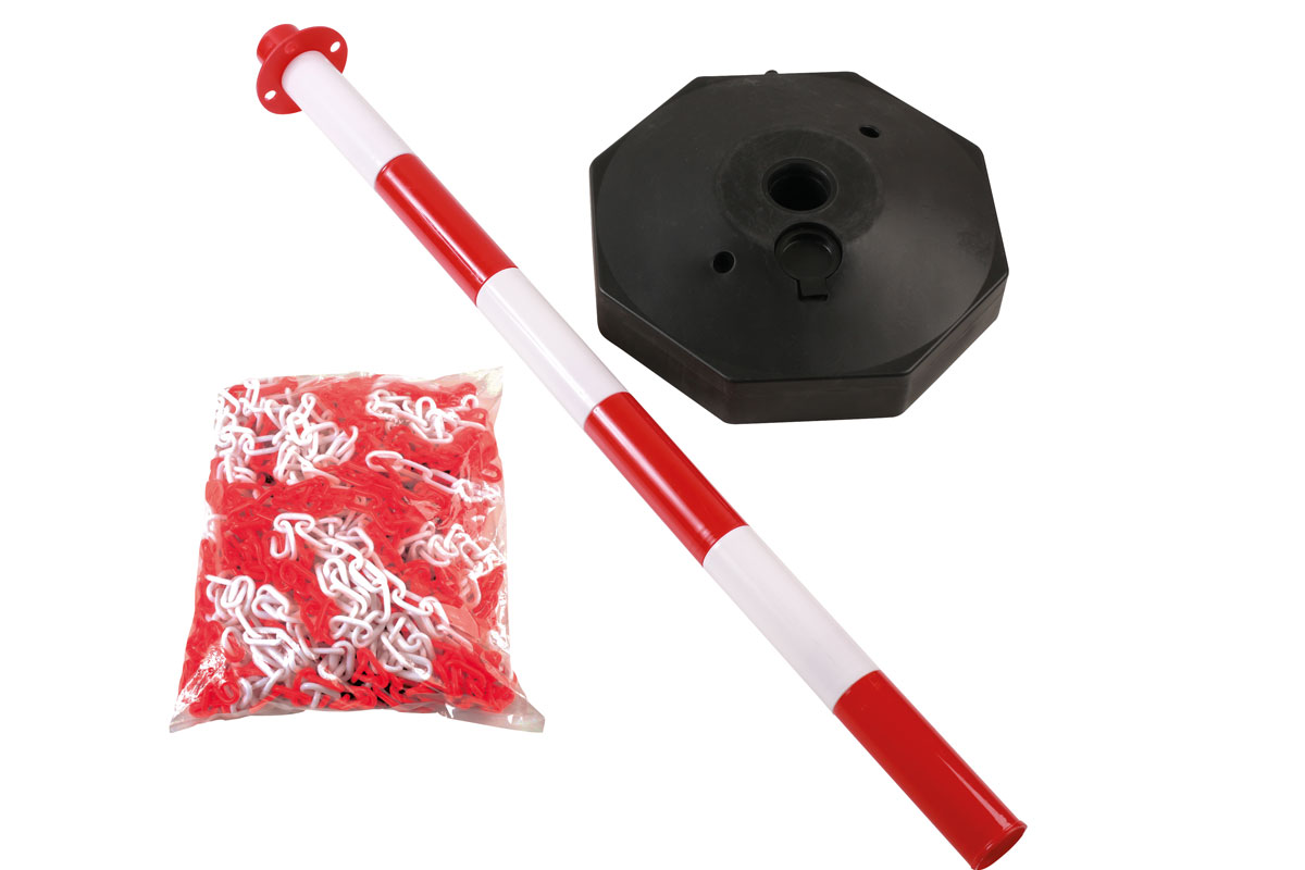 Laser Safety Barrier Set of 4 Post & Fillable Bases with Red & White Chain 8055