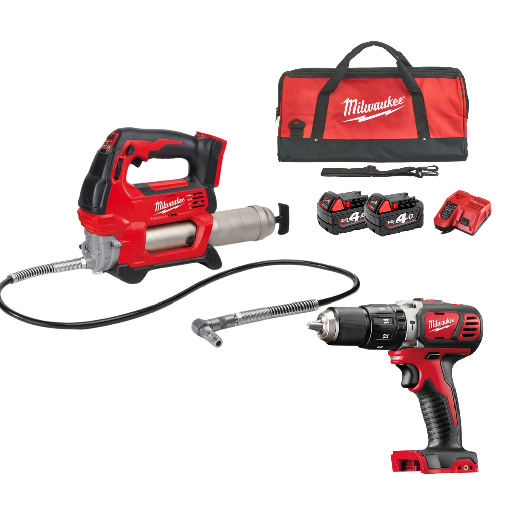 Milwaukee M18 Grease Gun & Percussion Drill Twin Pack M18FPP2GD-502B