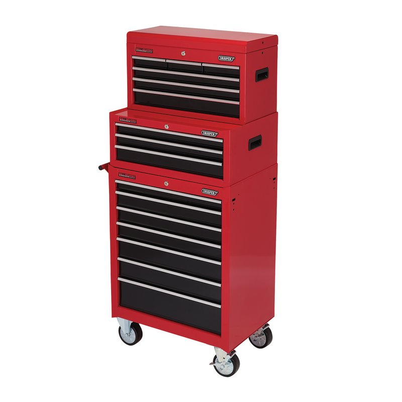 Draper Combination Roller Cabinet And Tool Chest, 16 Drawer, Red 04331