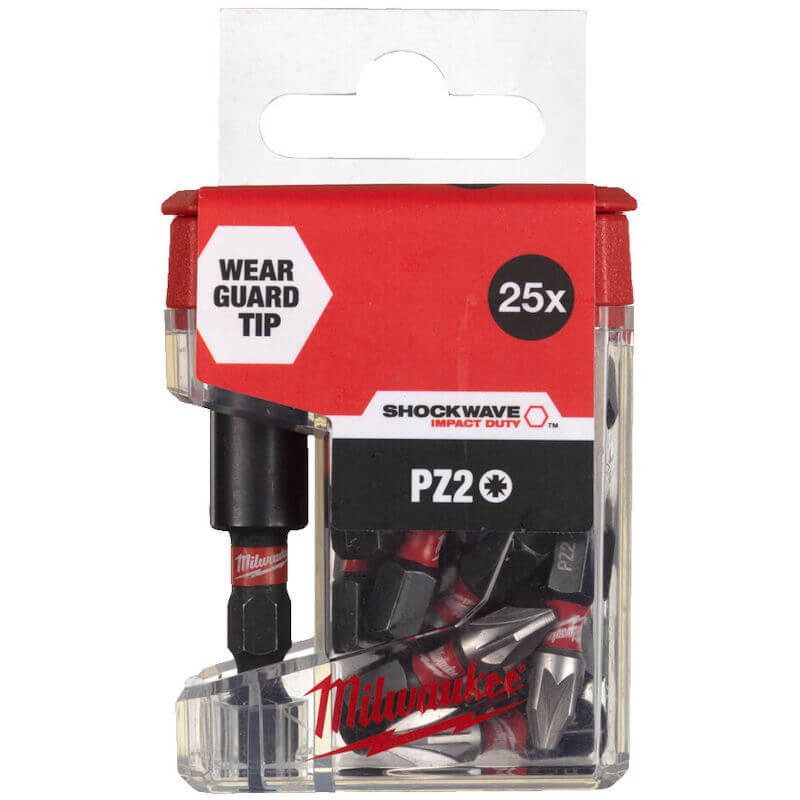 Milwaukee 26 Piece Shockwave Impact Duty PZ2 x 25mm Screwdriving Bit Set with Magnetic Bit Holder 4932479857