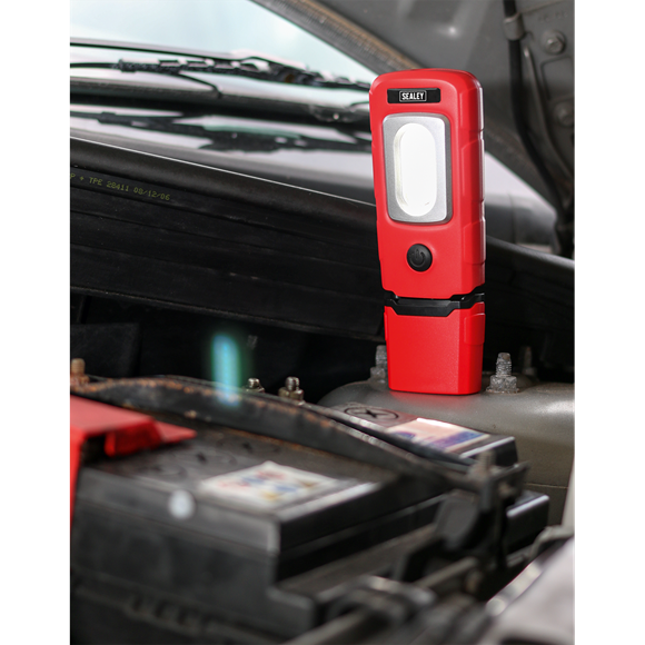 Rechargeable 360° Inspection Light 3W COB & 1W SMD LED Red Lithium-Polymer | Mini, lightweight light with exclusive patented design owned by and registered to Sealey. | toolforce.ie