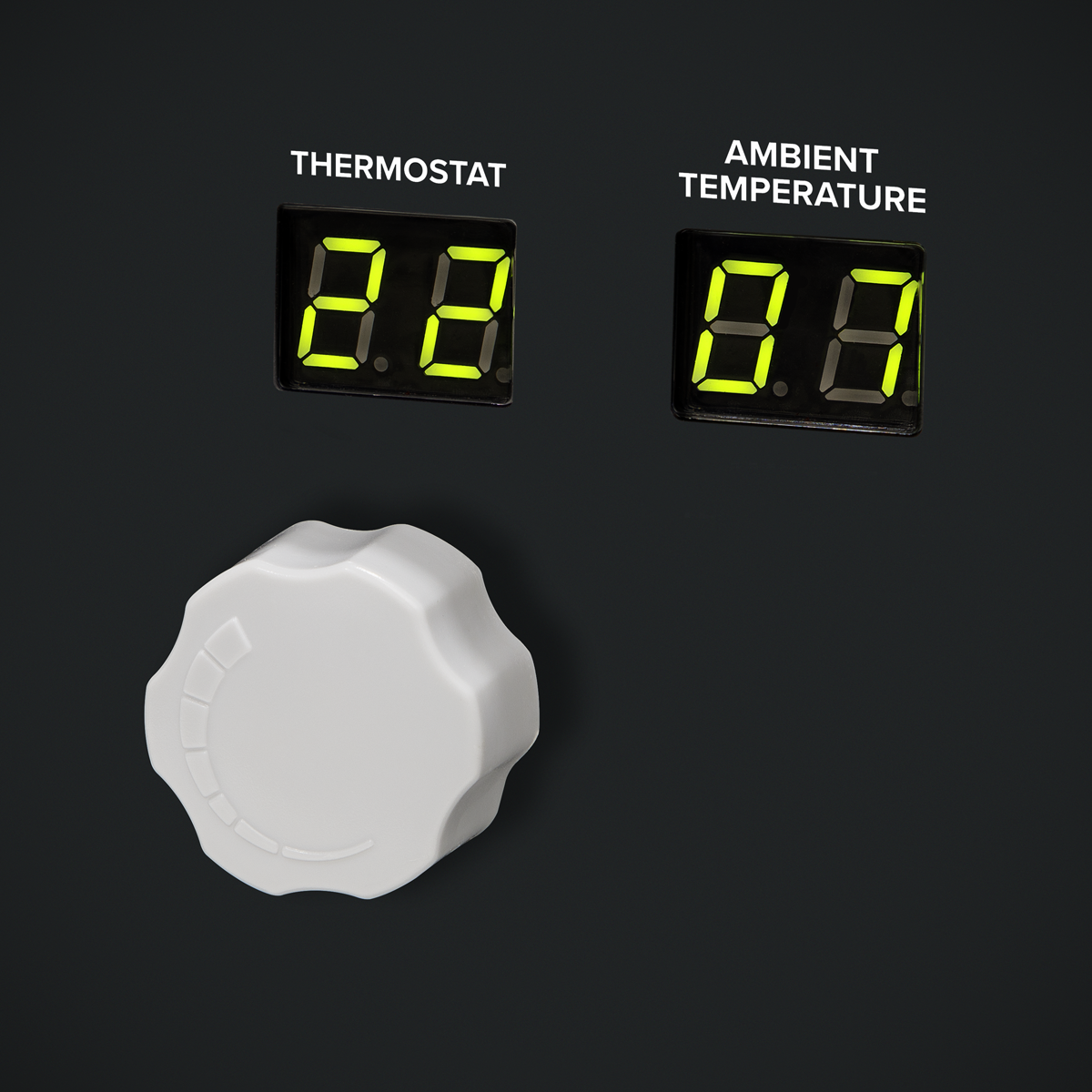 Dual LED Display for ambient and thermostatically controlled desired temperature.