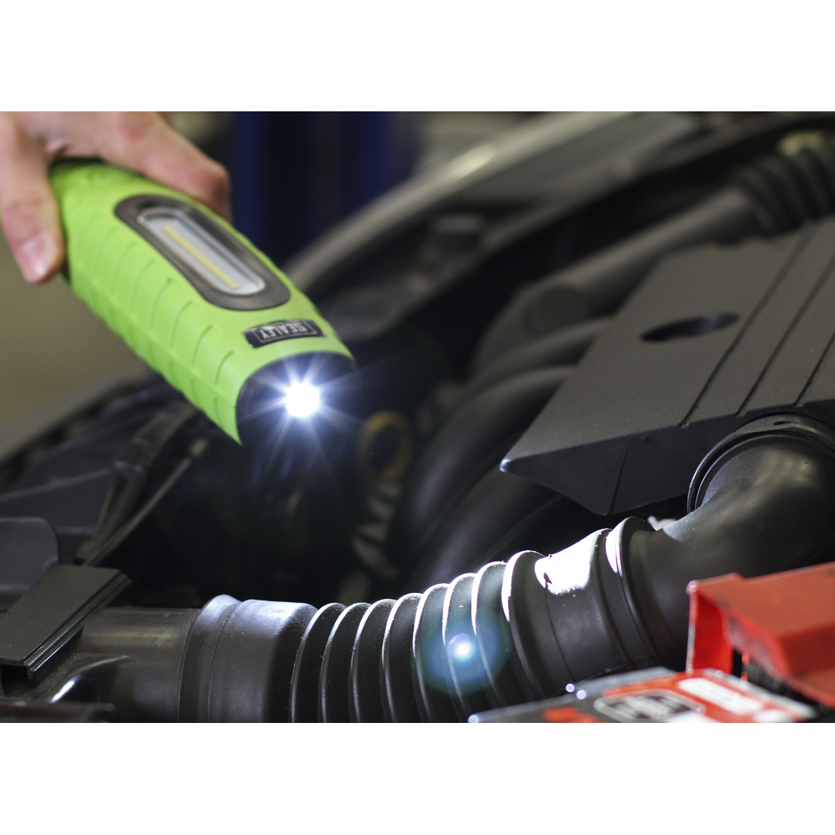 sealey hand torch allows inspection of unlit hard to reach areas