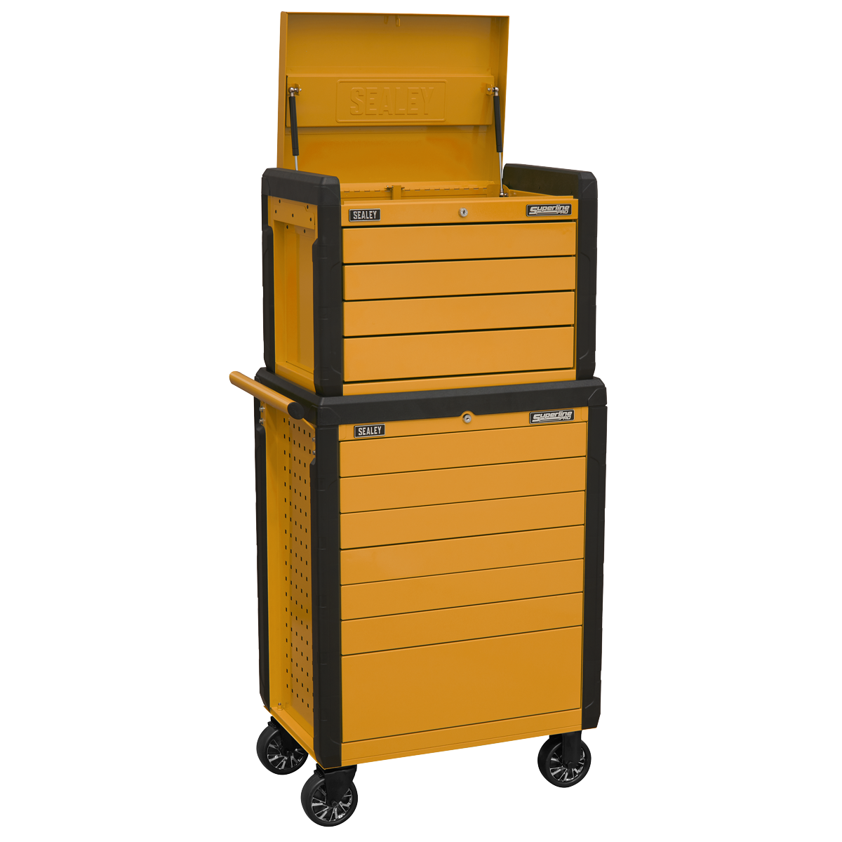 Sealey 11 Drawer Push-To-Open Rollcab & Topchest Stack - Orange APPDSTACKO