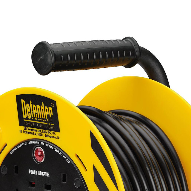 Defender 230v 20m Extension Cable Reel 4-Way 13A E86465