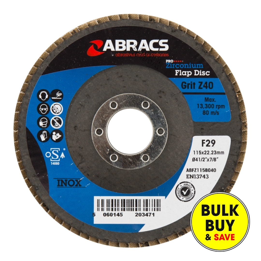 Abracs Zirconium Flap Disc 115mm x 40g ABFZ115B040 Bulk Buy