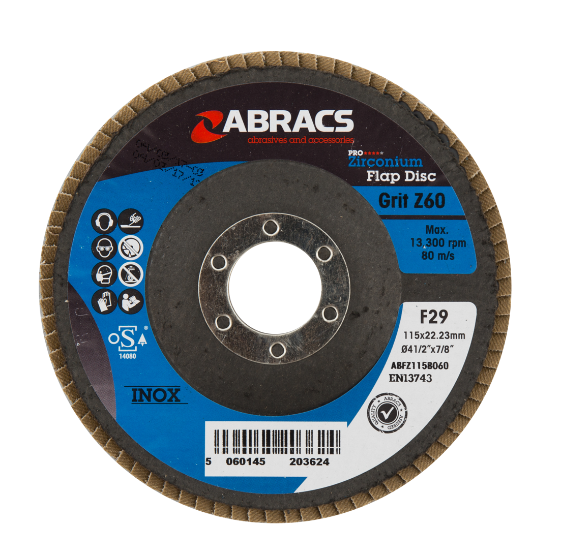 Abracs Zirconium Flap Disc 115mm x 60g ABFZ115B060