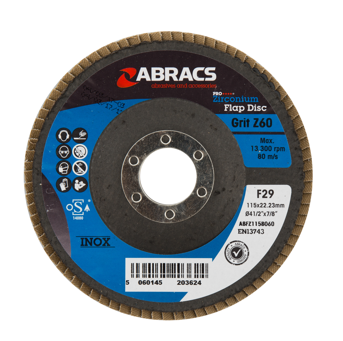 Abracs Zirconium Flap Disc 115mm x 60g ABFZ115B060