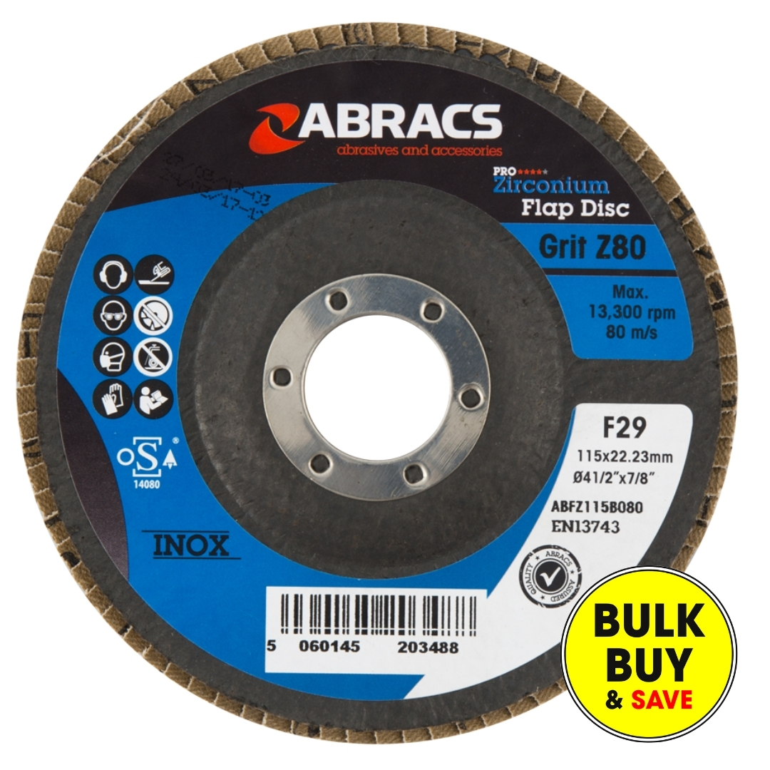 Abracs Zirconium Flap Disc 115mm x 80g ABFZ115B080 Bulk Buy