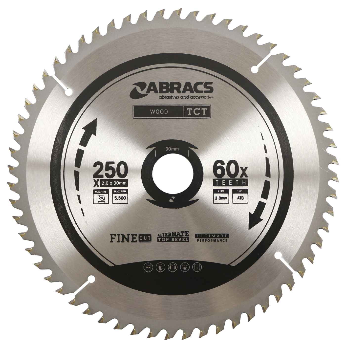 Abracs TCT Blade 250mm x 30mm x 60T - Wood TCT25060