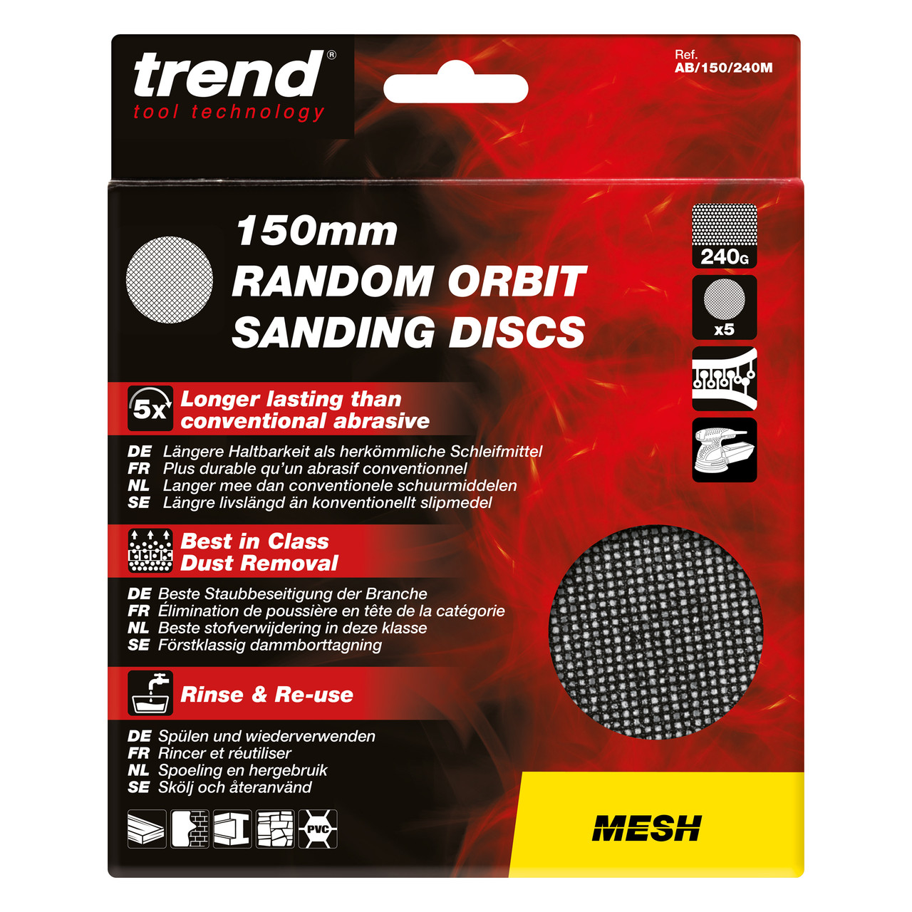 5 pack 150mm sanding discs 240 grit