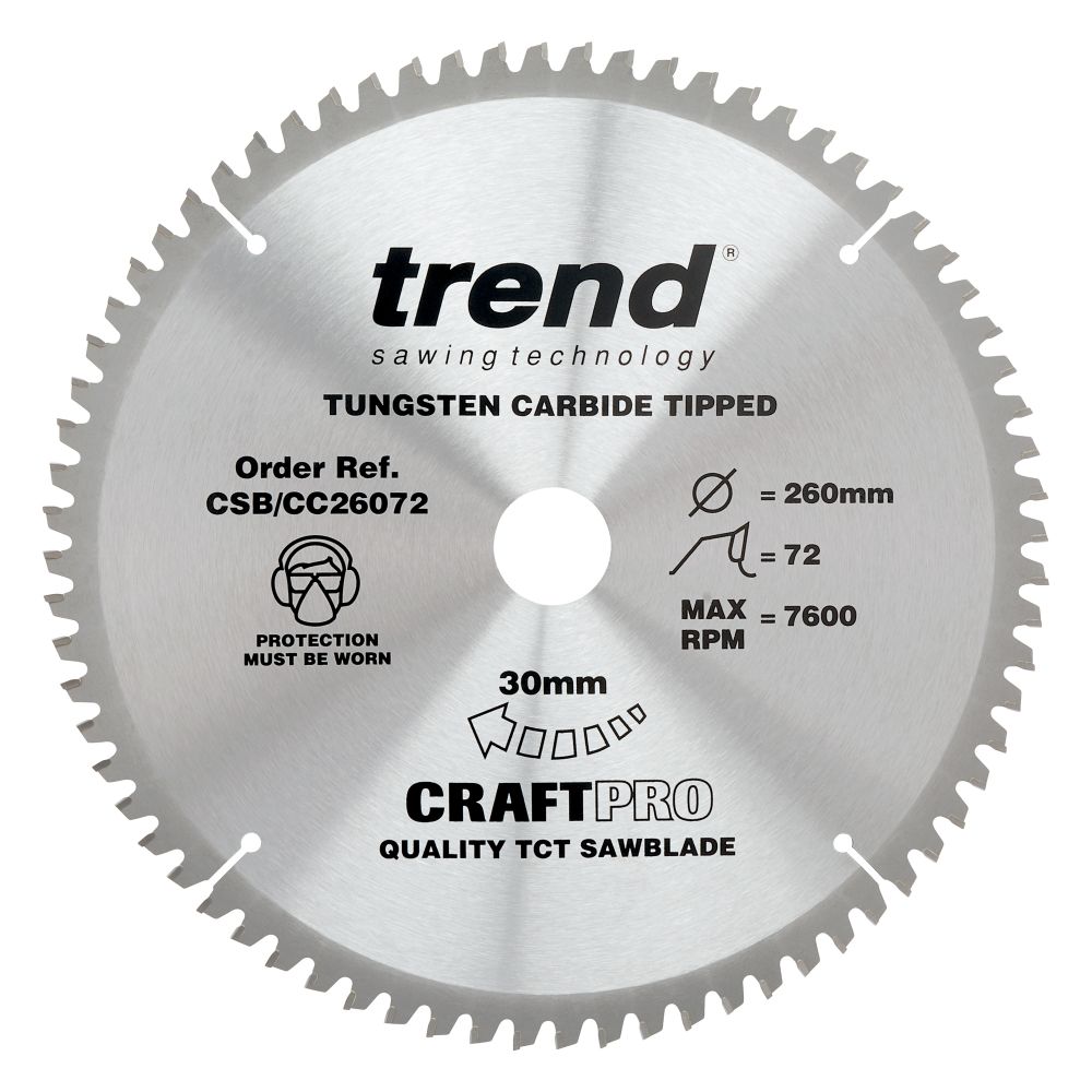 Trend CraftPro Wood Crosscut Mitre Saw Blade 260MM X 72T X 30MM CSB/CC26072