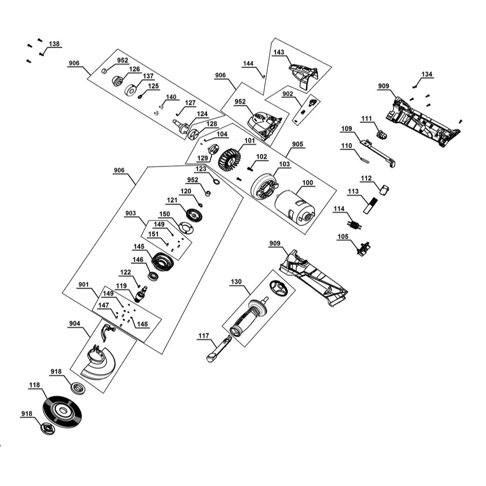 diagram of  Einhell 18V Power X-Change 115mm Cordless Angle Grinder TE-AG 18/115 Li-Solo