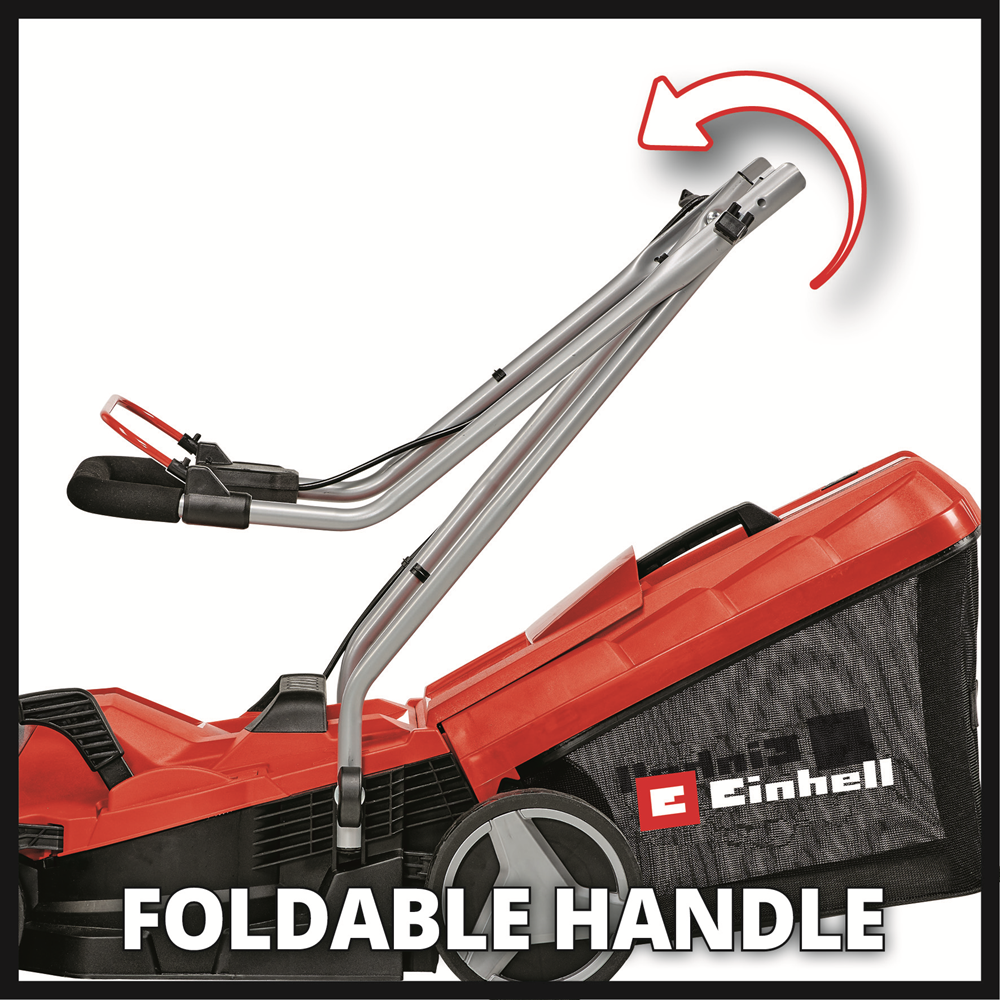 Einhell lawn mowers are easy to store away with foldable arms