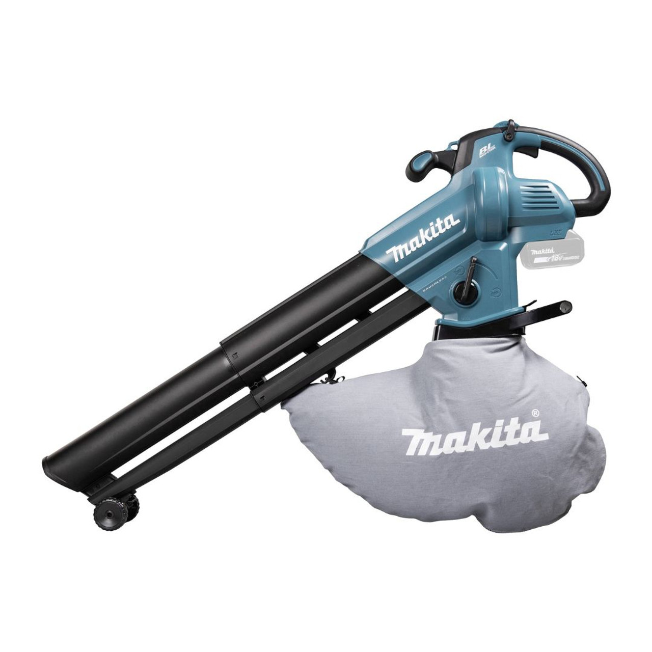 Makita Cordless Leaf Blower Vacuum with 18v brushless motor and long battery life.