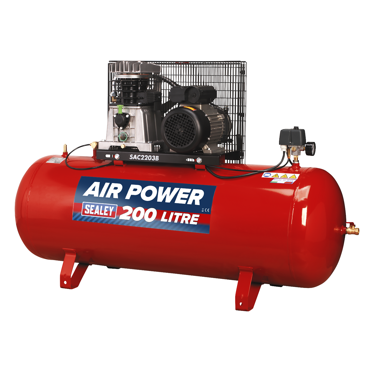 Sealey 200L Belt Drive Air Compressor 3hp with Cast Cylinders SAC2203B