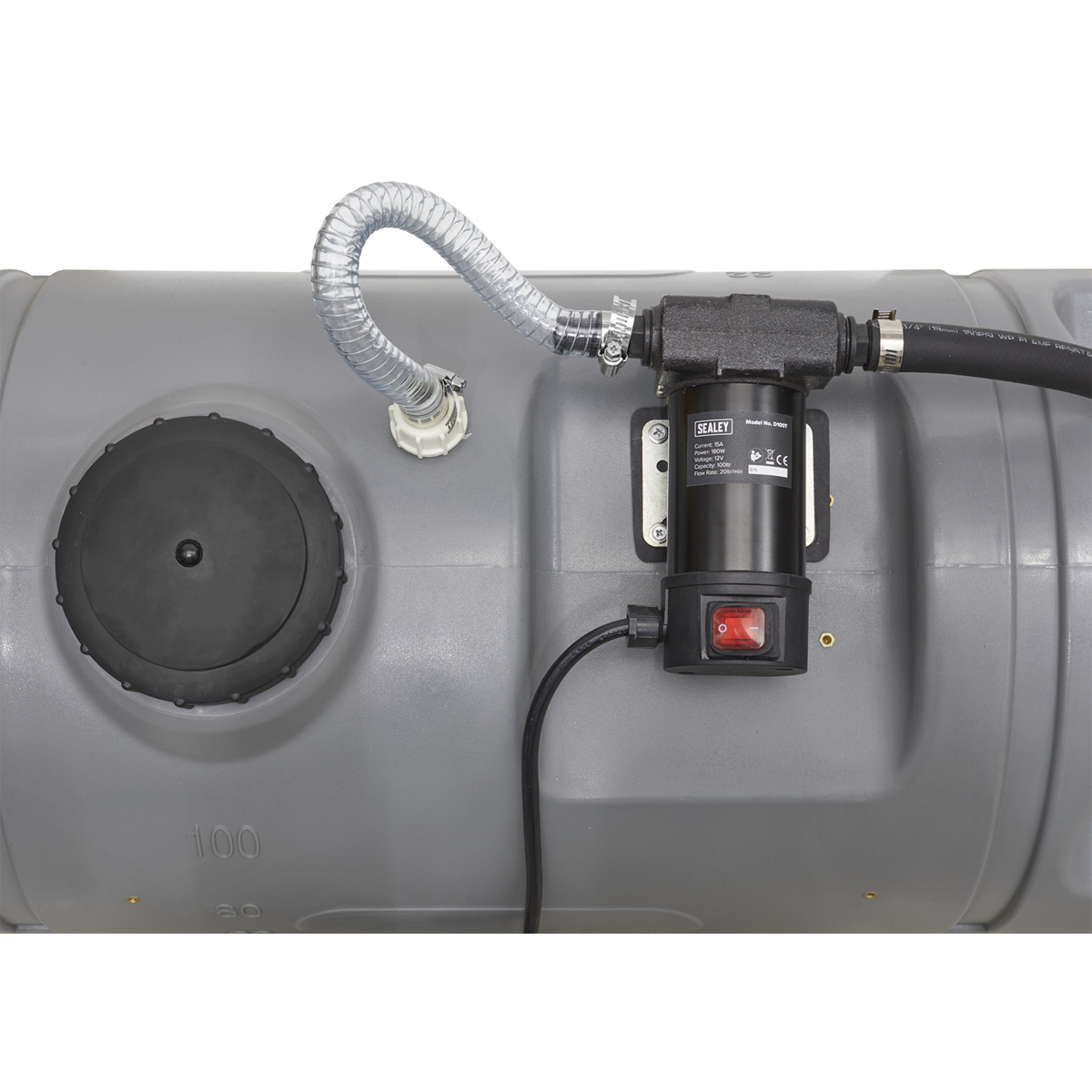 Portable tanks comes with 12V electric pump, 4m electric cable and clamps, security valve and a 4m delivery hose with fuel nozzle