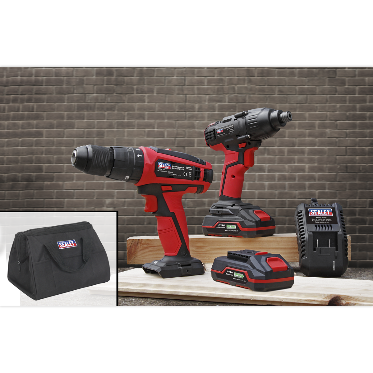 Sealey 20V SV20 Series Cordless Ø13mm Combi Drill & 1/4"Hex Drive Impact Driver Combo Kit CP20VDDCOMBO