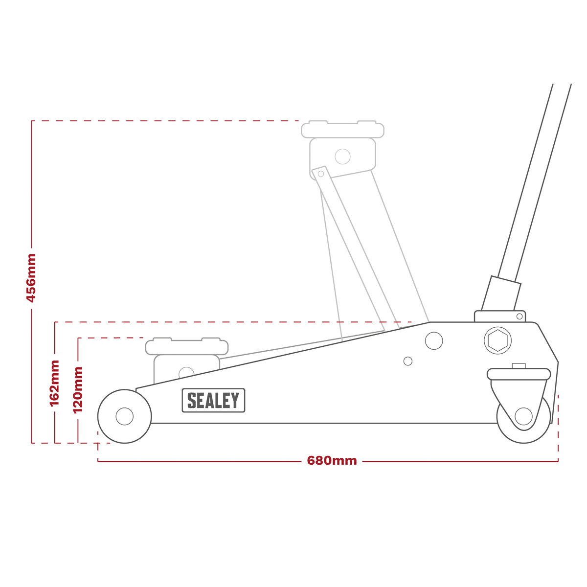 Sealey 3 Tonne Trolley Jack with Super Rocket Lift 3015CXD diagram