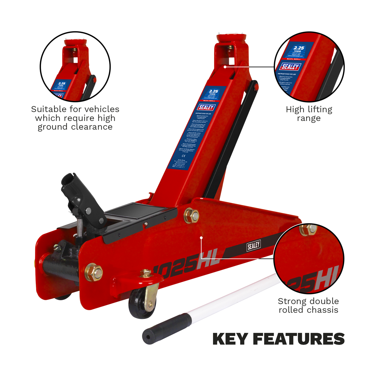 Sealey high lifting range trolley Jack 1025HL