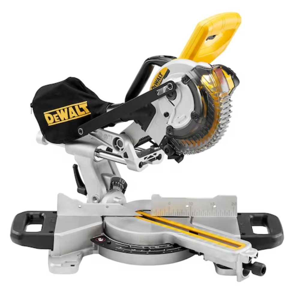 DeWalt mitre saw has horizontal rails create additional capacity for larger materials