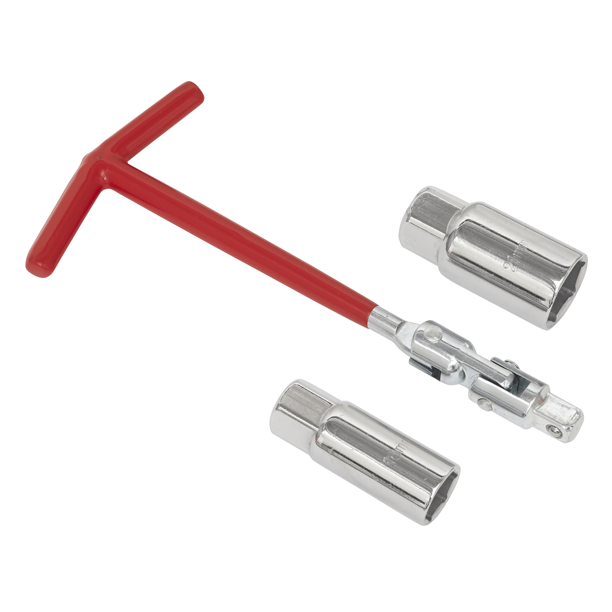 Sealey  Flexi T-Bar Spark Plug Wrench with Internal rubber sleeves in the sockets hold and prevent damage to the spark plugs.
