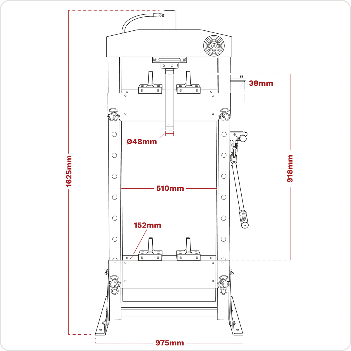 Sealey 20 Tonne Premier Heavy-Duty Floor Type Hydraulic Press YK209F Diagram