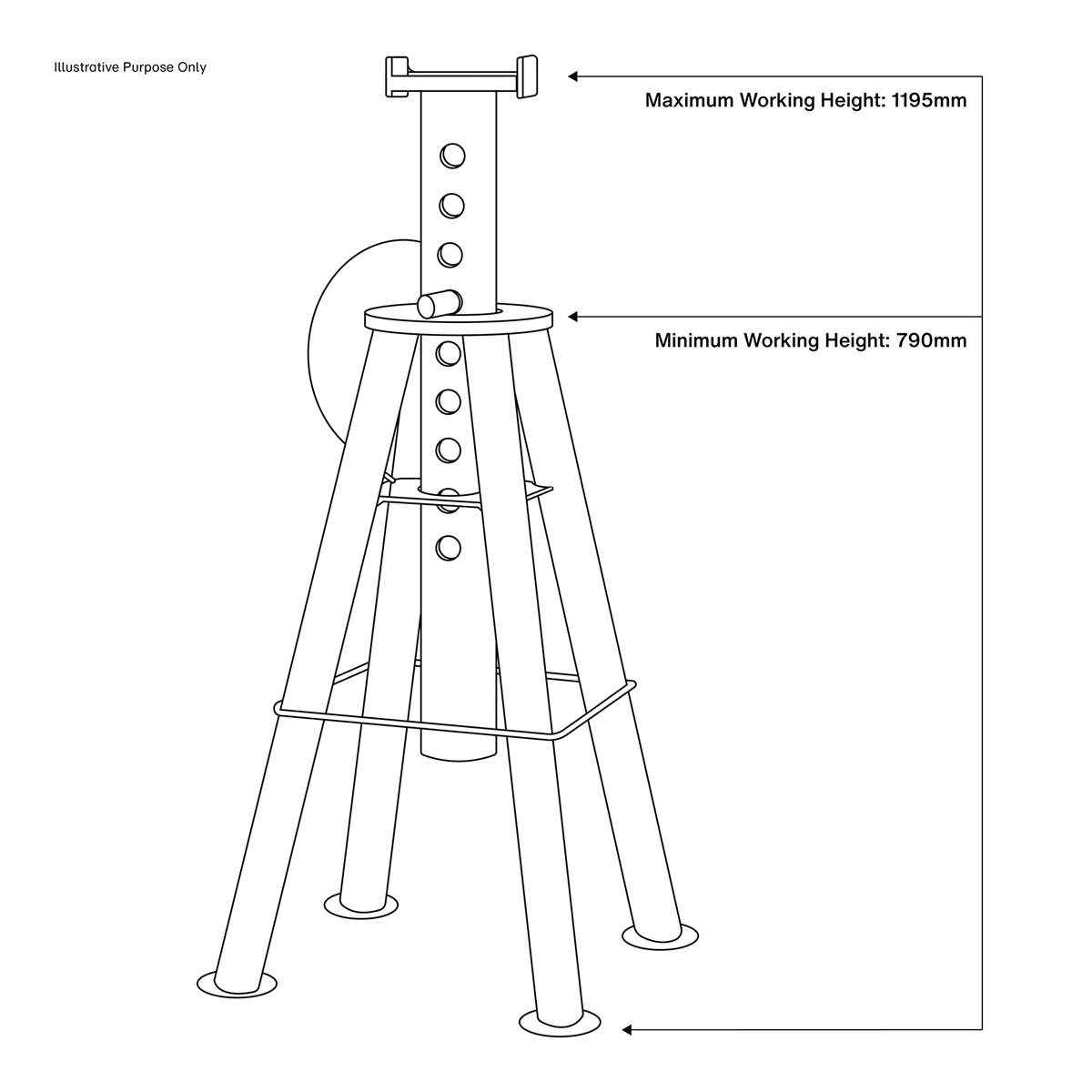 Sealey High Level 10 Tonne Capacity Axle Stands AS10H diagram