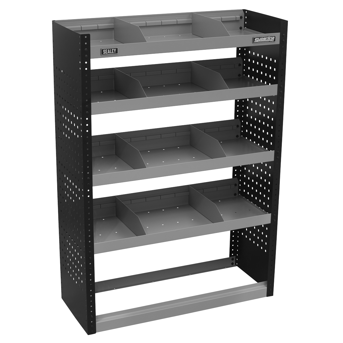 COMPLETE SECURE VAN STORAGE - Modular van storage system with lockable door included and three shelves that can be height adjusted in 25mm increments.