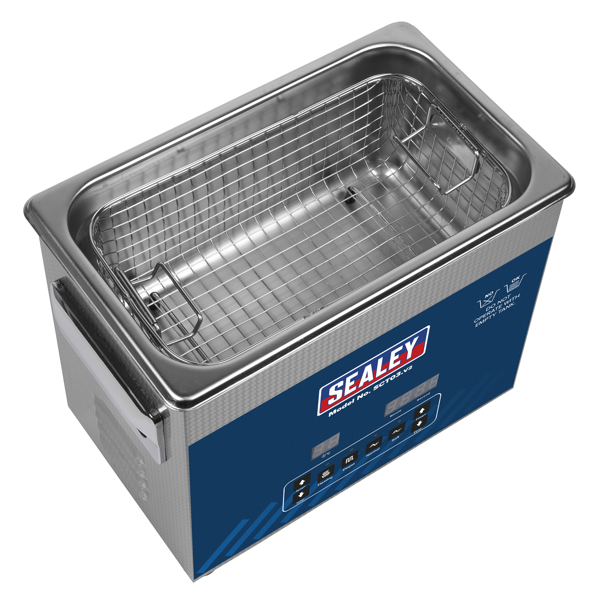 Easy-to-clean stainless steel tank and mesh basket.