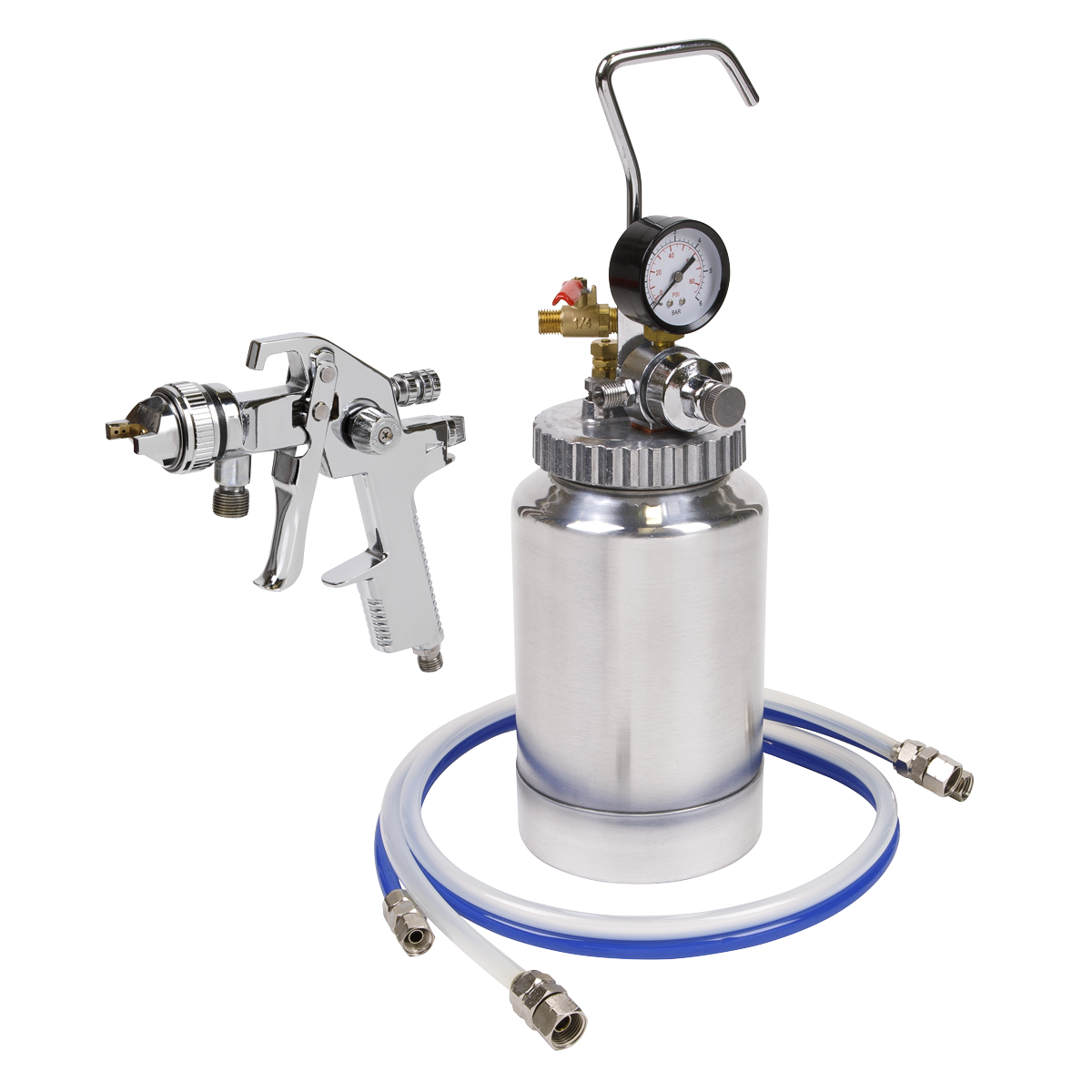 Sealey HVLP Pressure Pot System with Spray Gun & Hoses 1.7mm Set-Up