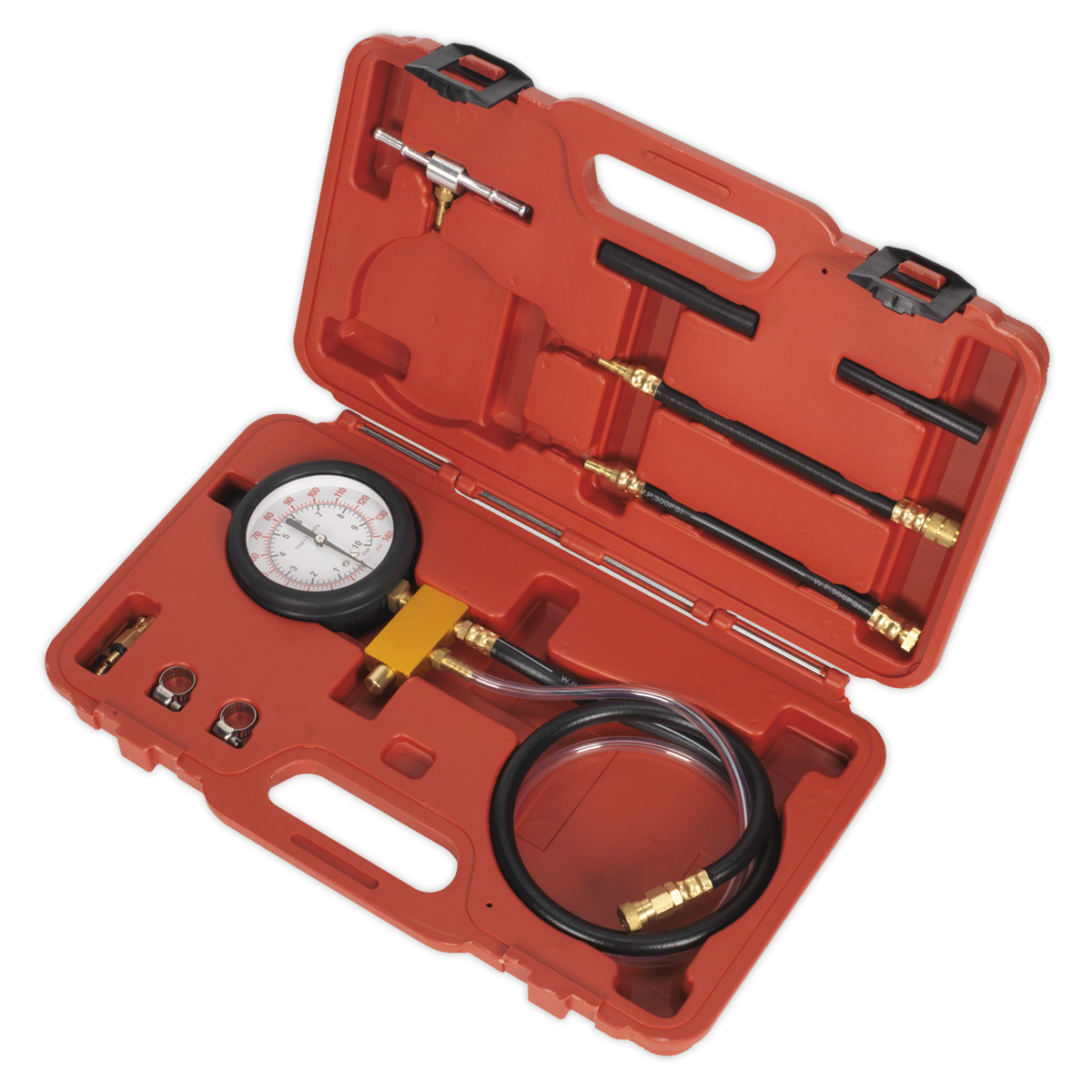 Sealey vehicle service Comprehensive kit of adaptors and fittings for modern Schrader test-port fuel injection systems
