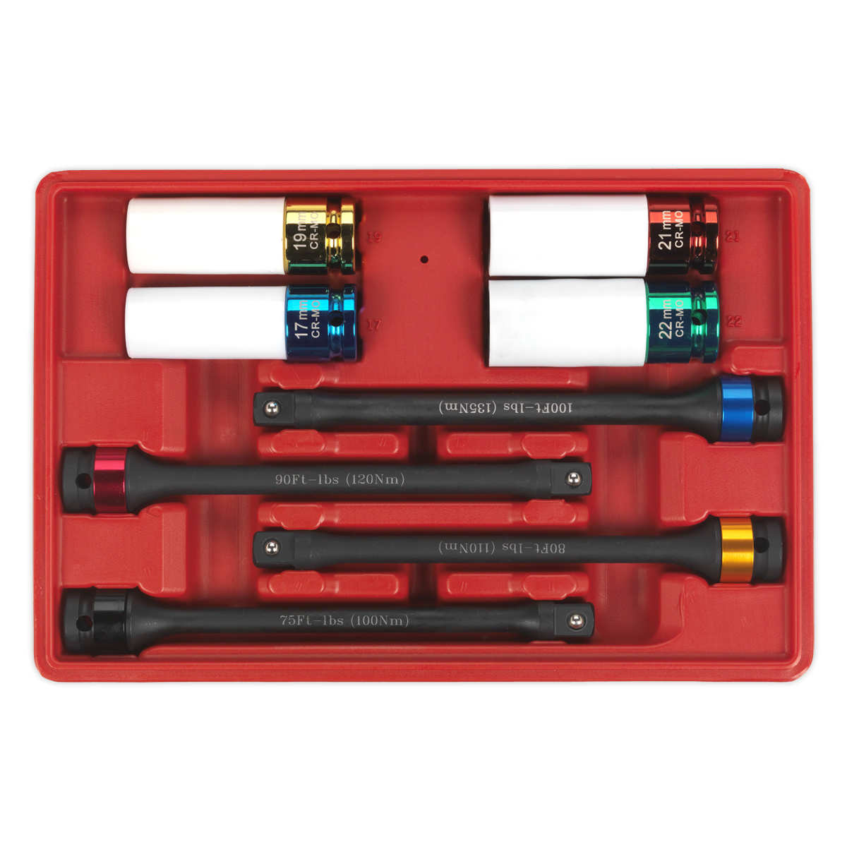 Both are designed for use with air and electric impact wrenches and are colour-coded for easy selection.