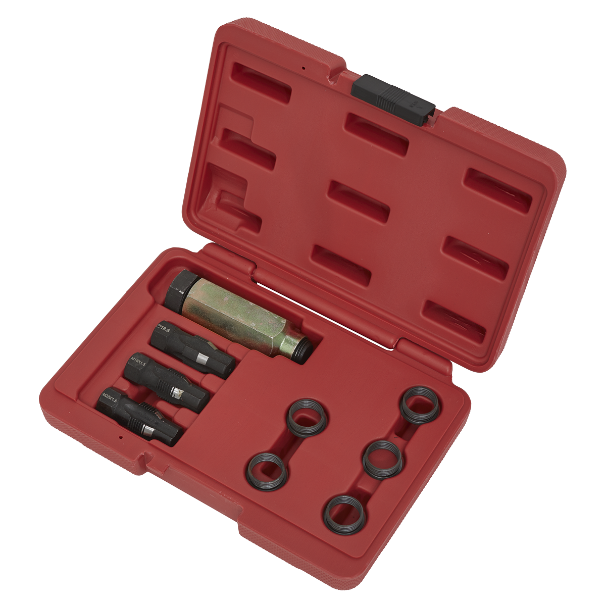 Time and money saving kit for replacing damaged oxygen sensor threads with a new threaded insert.
