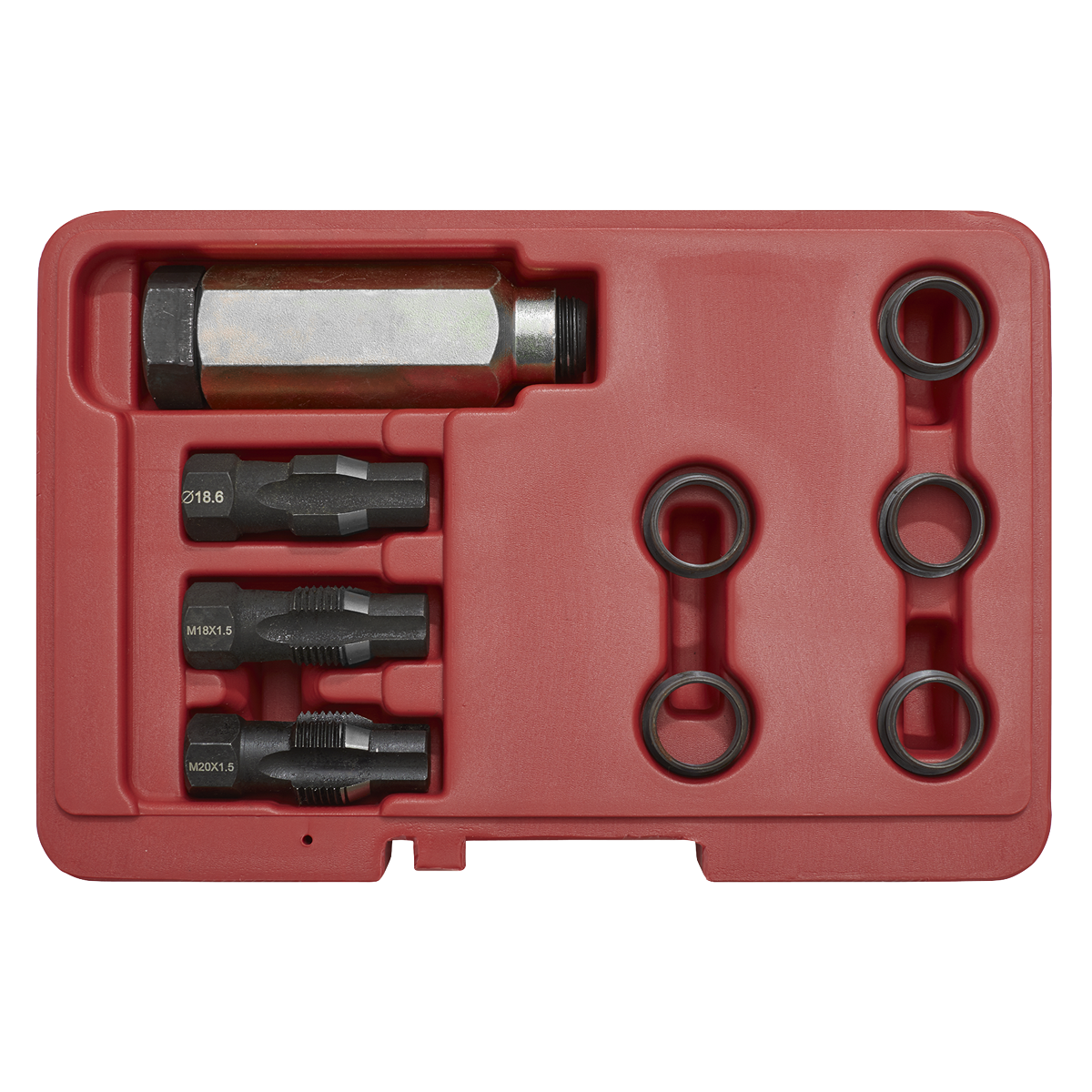 Kit includes installation tool, reamer, two taps and five inserts in storage case.