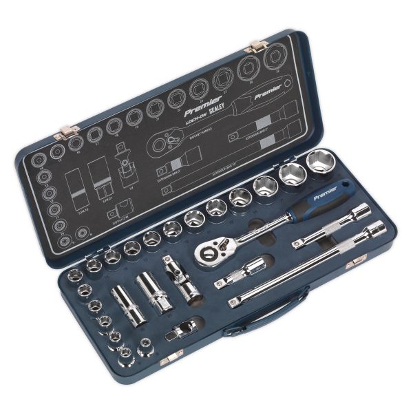 Sealey Socket Set 26pc 1/2"Sq Drive Lock-On™ 6pt Metric AK27482