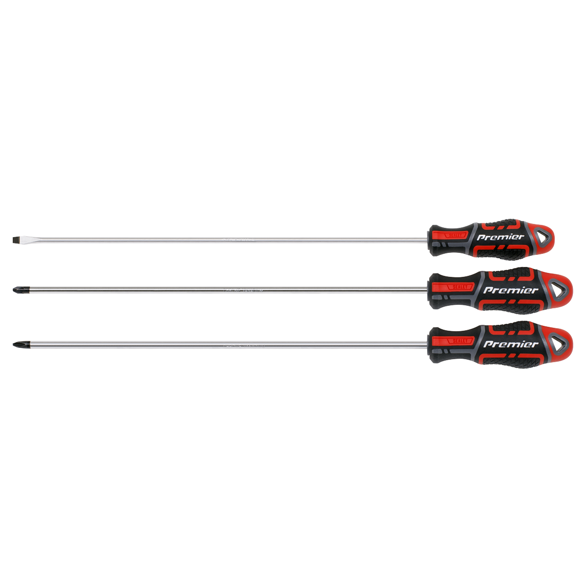 EXTRA-LONG HANDLE screwdrivers – 300mm long, ideal for space limited applications.