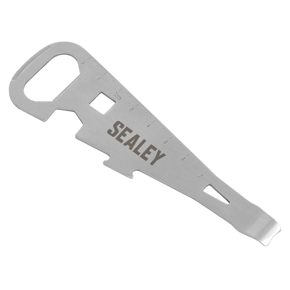 7 FUNCTIONS - Functions include: Can Opener, Bottle Opener, Ruler, Nail Puller, 8mm Nut Wrench, 13mm Hex Wrench, Screwdriver.