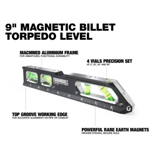 ToughBuilt  leveller with 4 Vials precision set at 0°, 30°, 45° and 90°