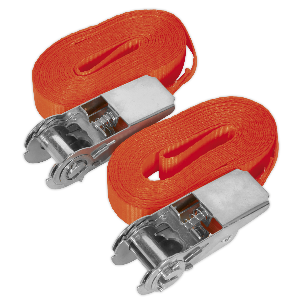 Sealey 25mm x 4.5m Self-Securing Ratchet Straps 800kg Breaking Strength - Pair TD08045E