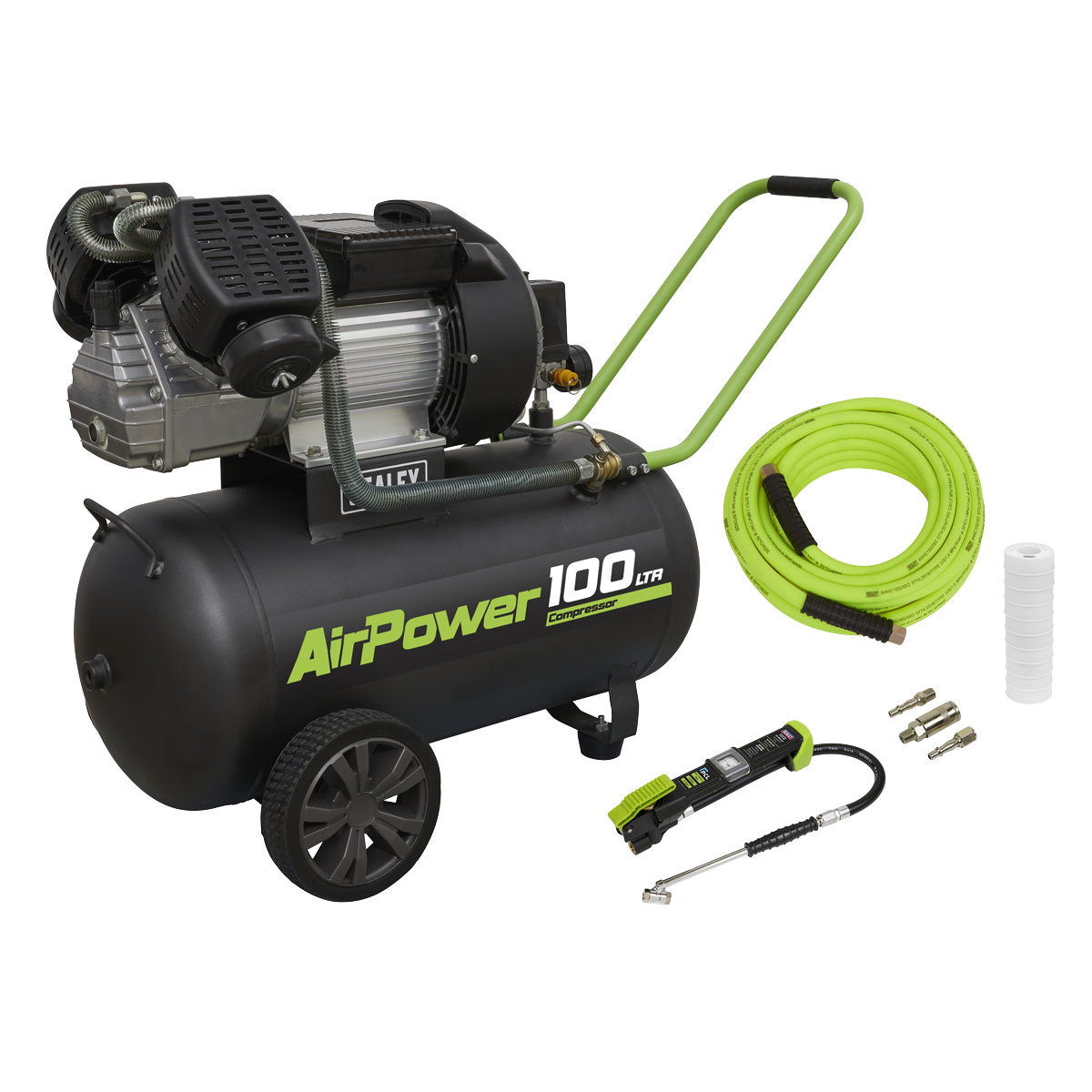 Sealey 100L Direct Drive V-Twin Air Compressor 3hp with Air Accessory Kit SAC10030VEKIT