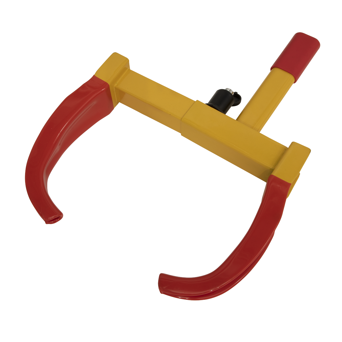 Claw locks around wheel rim and tyre.